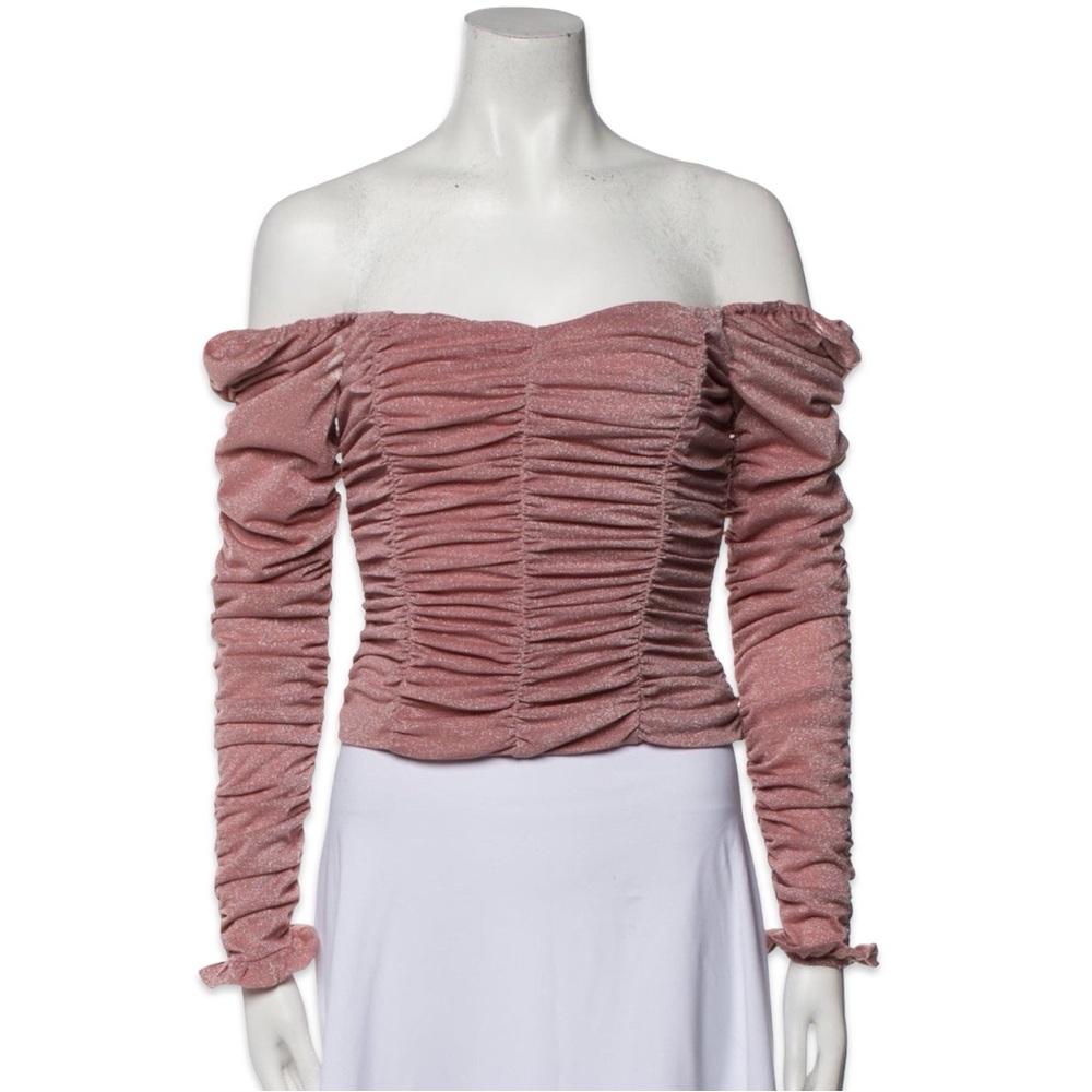 RARE Revolve / LPA Sparkly Ruched Blush Pink Blouse Top
